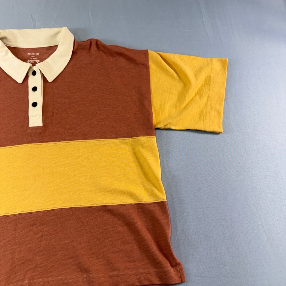 Madewell Mens Large Colorblock Rugby Shirt Organic Cotton Short Sleeve NJ797 L - Picture 6 of 16